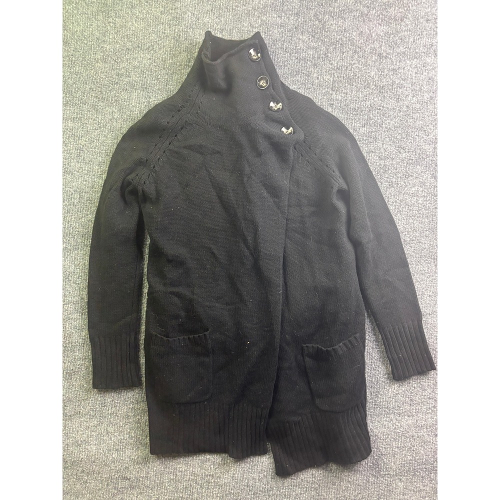 Brochu Walker Cardigan Womens Small Black 100% Cashmere Button Funnel Neck AS025